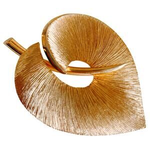 VTG Signed Pastelli Gold Tone Leaf Brooch Mid Century Modernist Pin 60s Jewelry